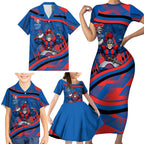 Newcastle Knights Rugby Mascot Family Matching Short Sleeve Bodycon Dress and Hawaiian Shirt Fierce Athlete Graphic in Sports Style