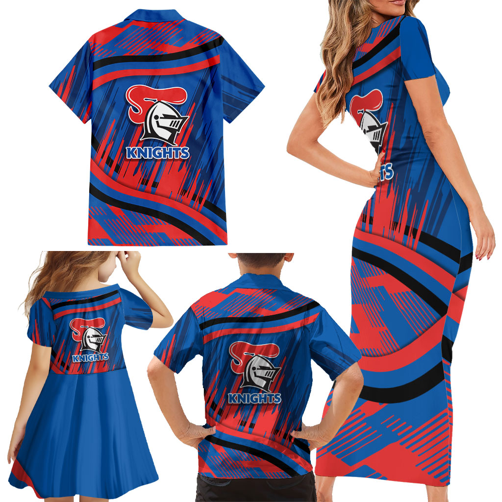 Newcastle Knights Rugby Mascot Family Matching Short Sleeve Bodycon Dress and Hawaiian Shirt Fierce Athlete Graphic in Sports Style