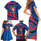 Newcastle Knights Rugby Mascot Family Matching Short Sleeve Bodycon Dress and Hawaiian Shirt Fierce Athlete Graphic in Sports Style