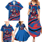 Newcastle Knights Rugby Mascot Family Matching Summer Maxi Dress and Hawaiian Shirt Fierce Athlete Graphic in Sports Style