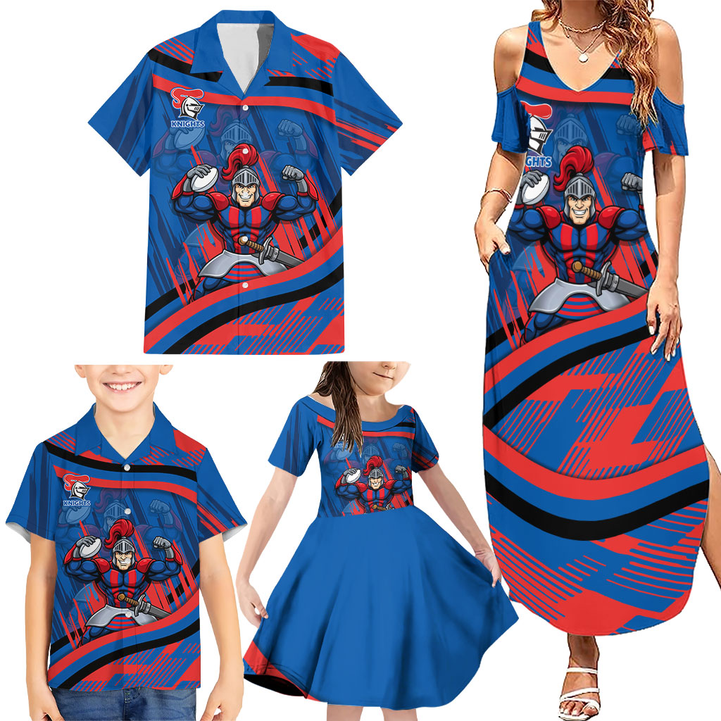 Newcastle Knights Rugby Mascot Family Matching Summer Maxi Dress and Hawaiian Shirt Fierce Athlete Graphic in Sports Style