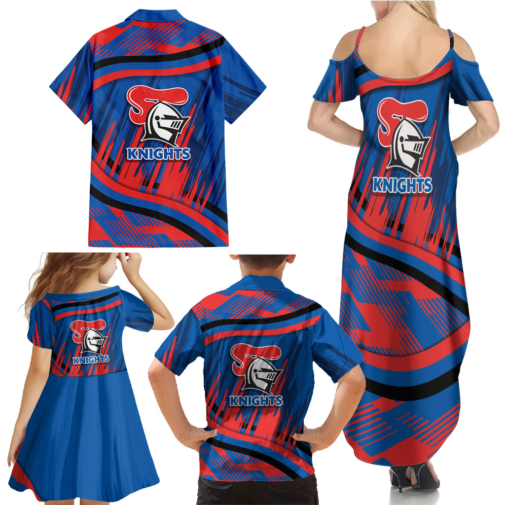 Newcastle Knights Rugby Mascot Family Matching Summer Maxi Dress and Hawaiian Shirt Fierce Athlete Graphic in Sports Style