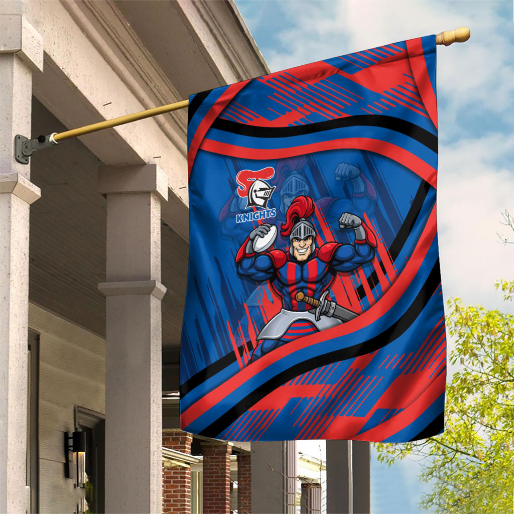 Newcastle Knights Rugby Mascot Garden Flag Fierce Athlete Graphic in Sports Style