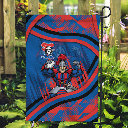 Newcastle Knights Rugby Mascot Garden Flag Fierce Athlete Graphic in Sports Style