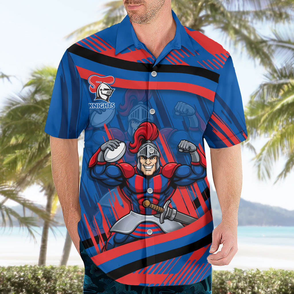 Newcastle Knights Rugby Mascot Hawaiian Shirt Fierce Athlete Graphic in Sports Style