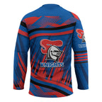 Newcastle Knights Rugby Mascot Hockey Jersey Fierce Athlete Graphic in Sports Style