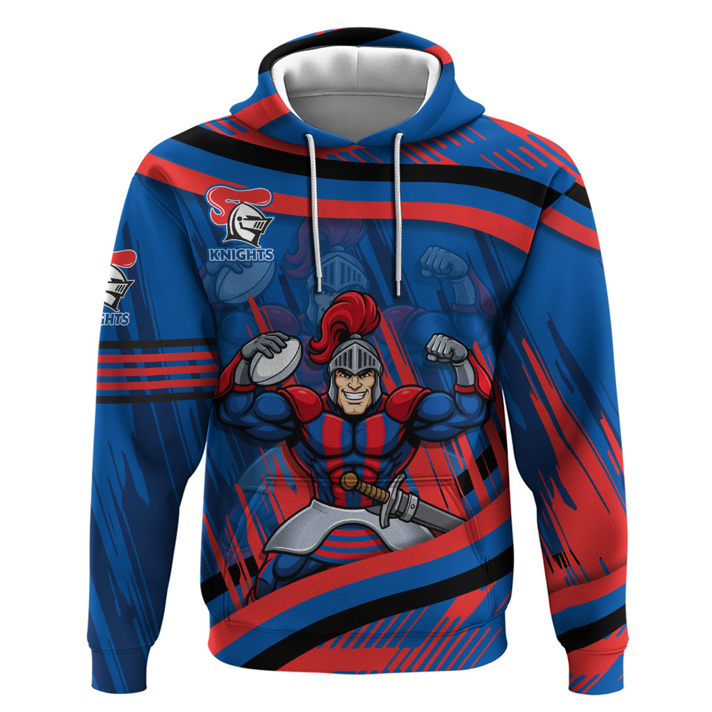 Newcastle Knights Rugby Mascot Hoodie Fierce Athlete Graphic in Sports Style