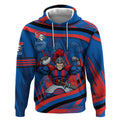 Newcastle Knights Rugby Mascot Hoodie Fierce Athlete Graphic in Sports Style