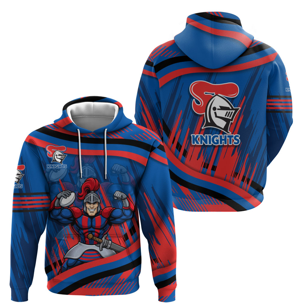 Newcastle Knights Rugby Mascot Hoodie Fierce Athlete Graphic in Sports Style