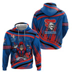 Newcastle Knights Rugby Mascot Hoodie Fierce Athlete Graphic in Sports Style