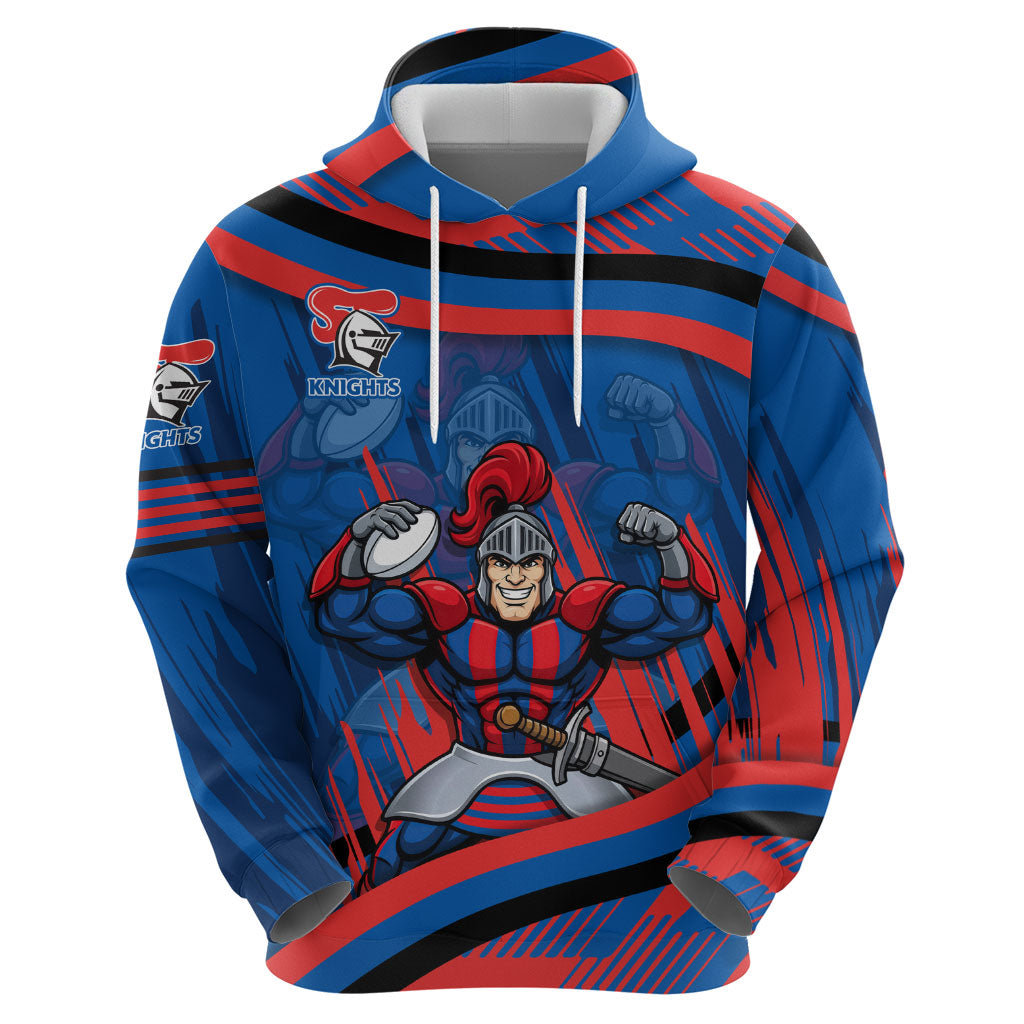 Newcastle Knights Rugby Mascot Hoodie Fierce Athlete Graphic in Sports Style