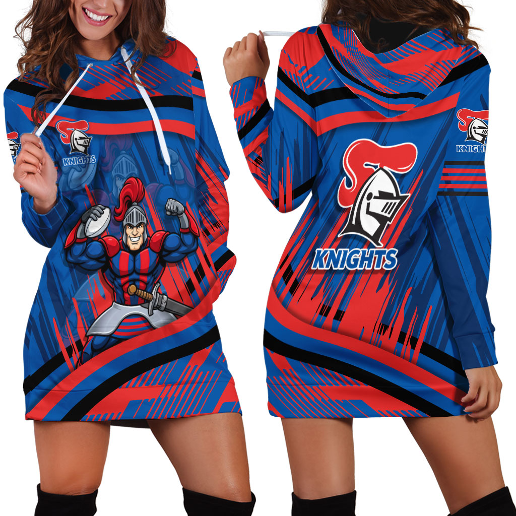 Newcastle Knights Rugby Mascot Hoodie Dress Fierce Athlete Graphic in Sports Style