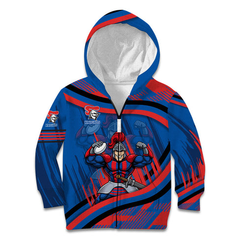 Newcastle Knights Rugby Mascot Kid Hoodie Fierce Athlete Graphic in Sports Style