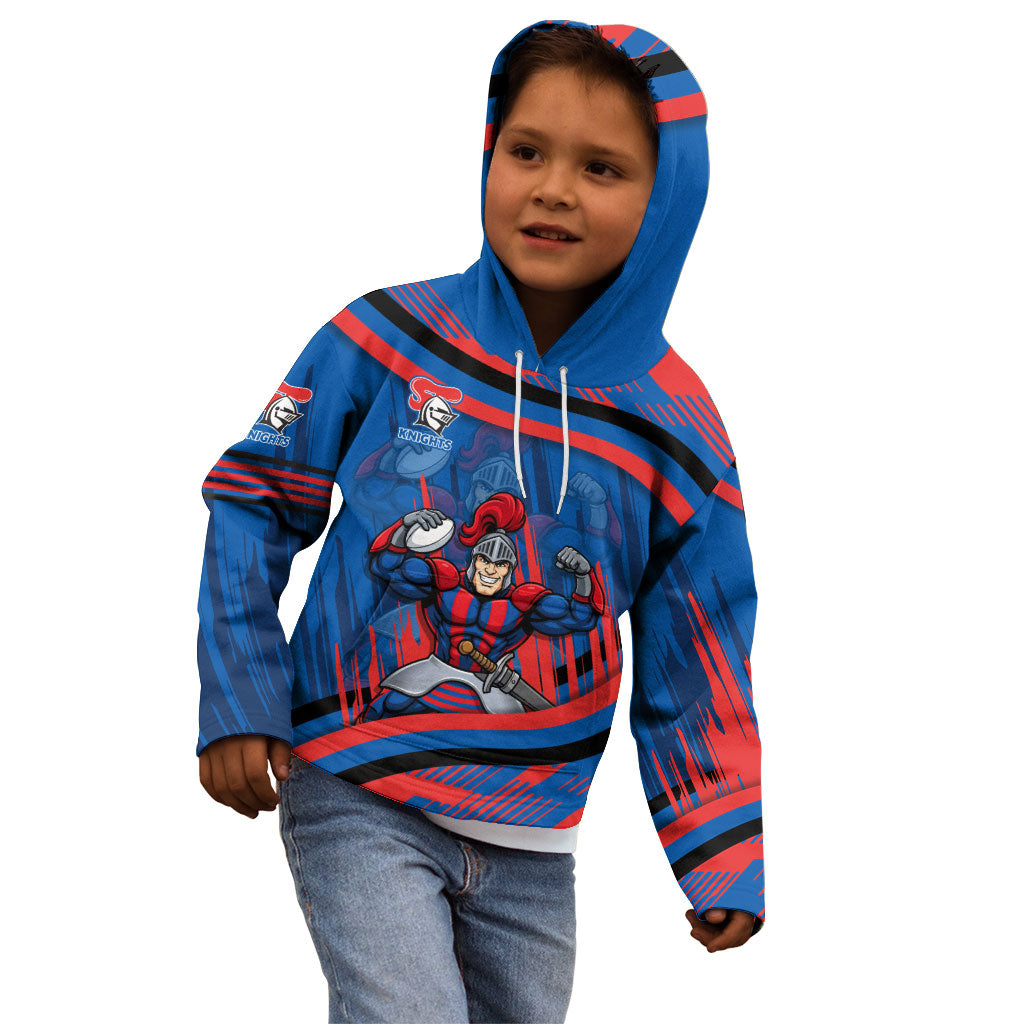 Newcastle Knights Rugby Mascot Kid Hoodie Fierce Athlete Graphic in Sports Style