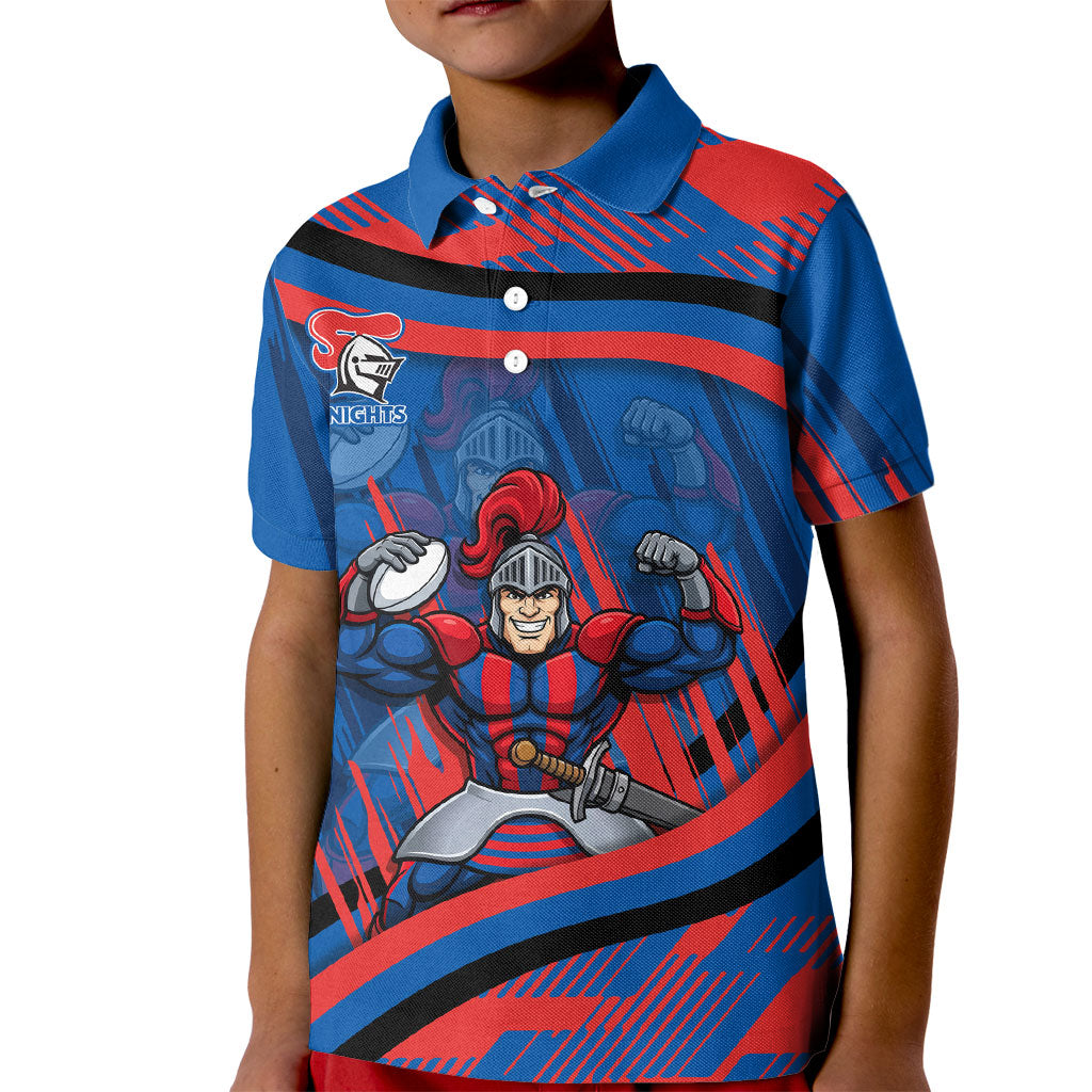 Newcastle Knights Rugby Mascot Kid Polo Shirt Fierce Athlete Graphic in Sports Style