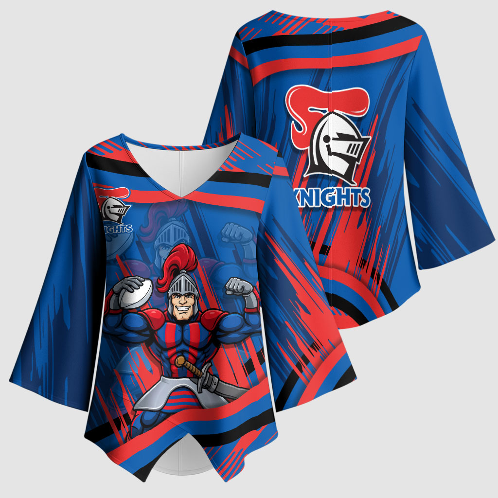 Newcastle Knights Rugby Mascot Kimono Sleeve Blouse Fierce Athlete Graphic in Sports Style