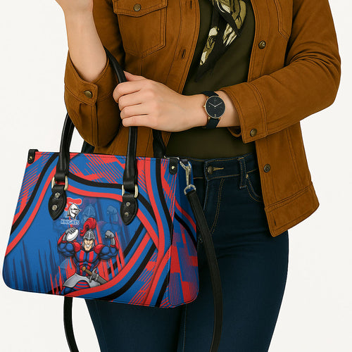 Newcastle Knights Rugby Mascot Leather Bag Fierce Athlete Graphic in Sports Style