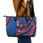 Newcastle Knights Rugby Mascot Leather Tote Bag Fierce Athlete Graphic in Sports Style
