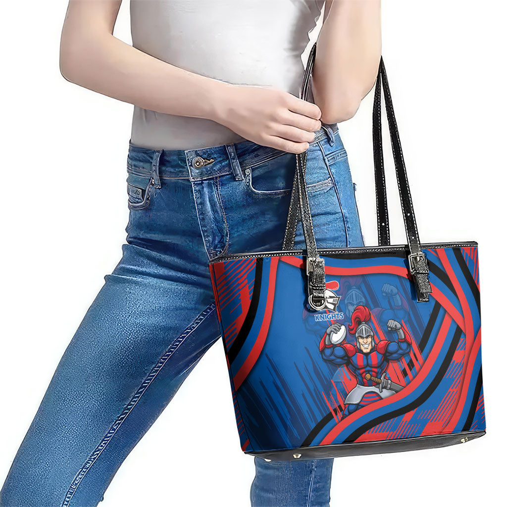 Newcastle Knights Rugby Mascot Leather Tote Bag Fierce Athlete Graphic in Sports Style
