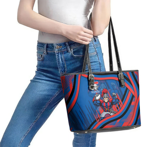 Newcastle Knights Rugby Mascot Leather Tote Bag Fierce Athlete Graphic in Sports Style