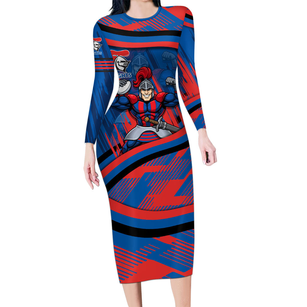 Newcastle Knights Rugby Mascot Long Sleeve Bodycon Dress Fierce Athlete Graphic in Sports Style