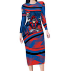 Newcastle Knights Rugby Mascot Long Sleeve Bodycon Dress Fierce Athlete Graphic in Sports Style