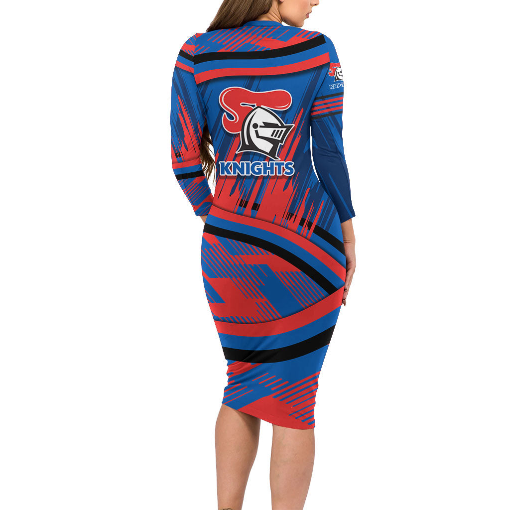 Newcastle Knights Rugby Mascot Long Sleeve Bodycon Dress Fierce Athlete Graphic in Sports Style
