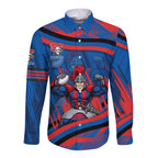 Newcastle Knights Rugby Mascot Long Sleeve Button Shirt Fierce Athlete Graphic in Sports Style