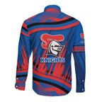 Newcastle Knights Rugby Mascot Long Sleeve Button Shirt Fierce Athlete Graphic in Sports Style