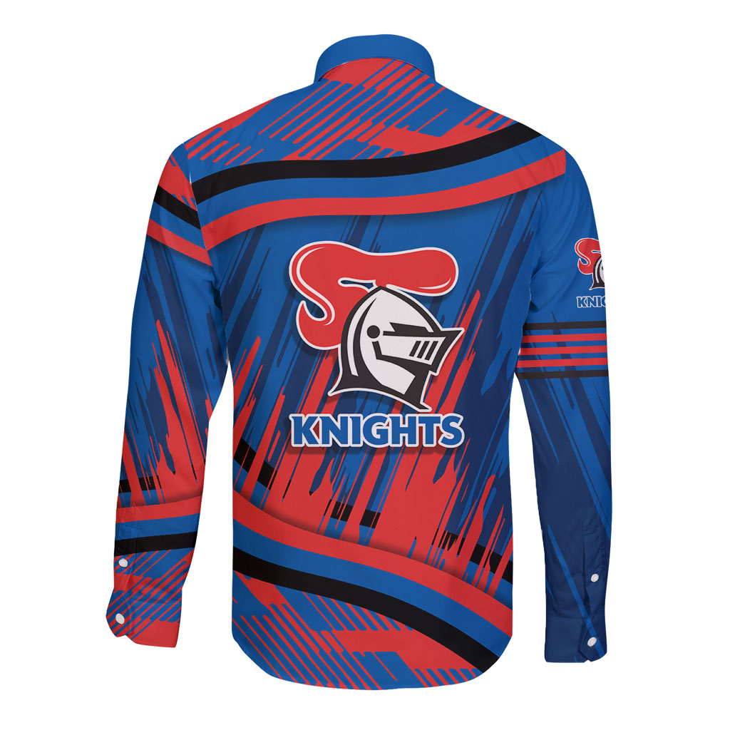 Newcastle Knights Rugby Mascot Long Sleeve Button Shirt Fierce Athlete Graphic in Sports Style