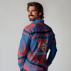 Newcastle Knights Rugby Mascot Long Sleeve Polo Shirt Fierce Athlete Graphic in Sports Style