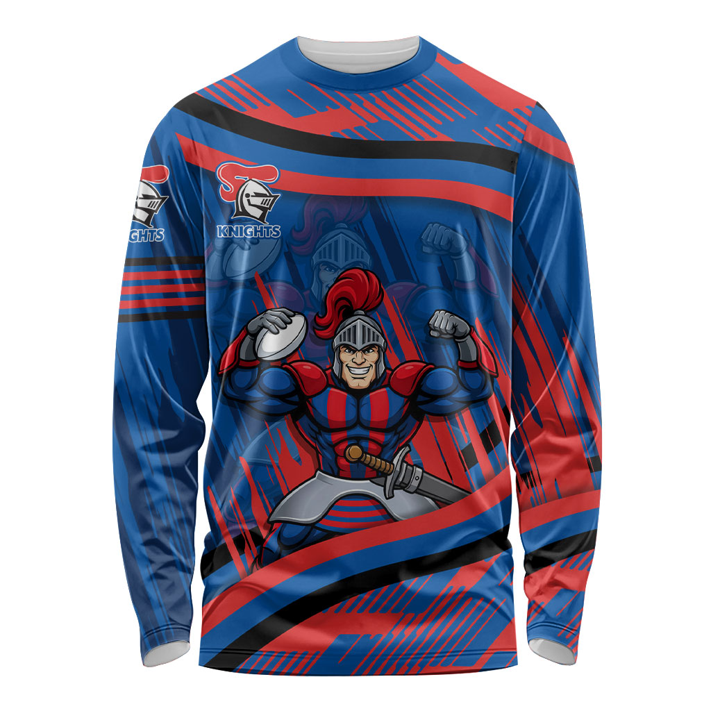 Newcastle Knights Rugby Mascot Long Sleeve Shirt Fierce Athlete Graphic in Sports Style
