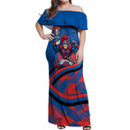 Newcastle Knights Rugby Mascot Off Shoulder Maxi Dress Fierce Athlete Graphic in Sports Style
