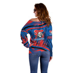 Newcastle Knights Rugby Mascot Off Shoulder Sweater Fierce Athlete Graphic in Sports Style