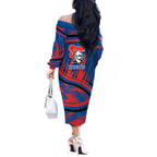 Newcastle Knights Rugby Mascot Off The Shoulder Long Sleeve Dress Fierce Athlete Graphic in Sports Style