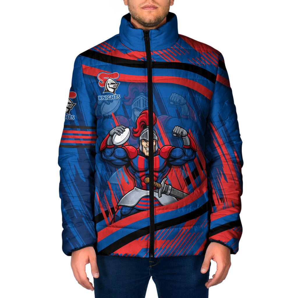Newcastle Knights Rugby Mascot Padded Jacket Fierce Athlete Graphic in Sports Style