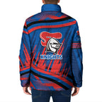 Newcastle Knights Rugby Mascot Padded Jacket Fierce Athlete Graphic in Sports Style