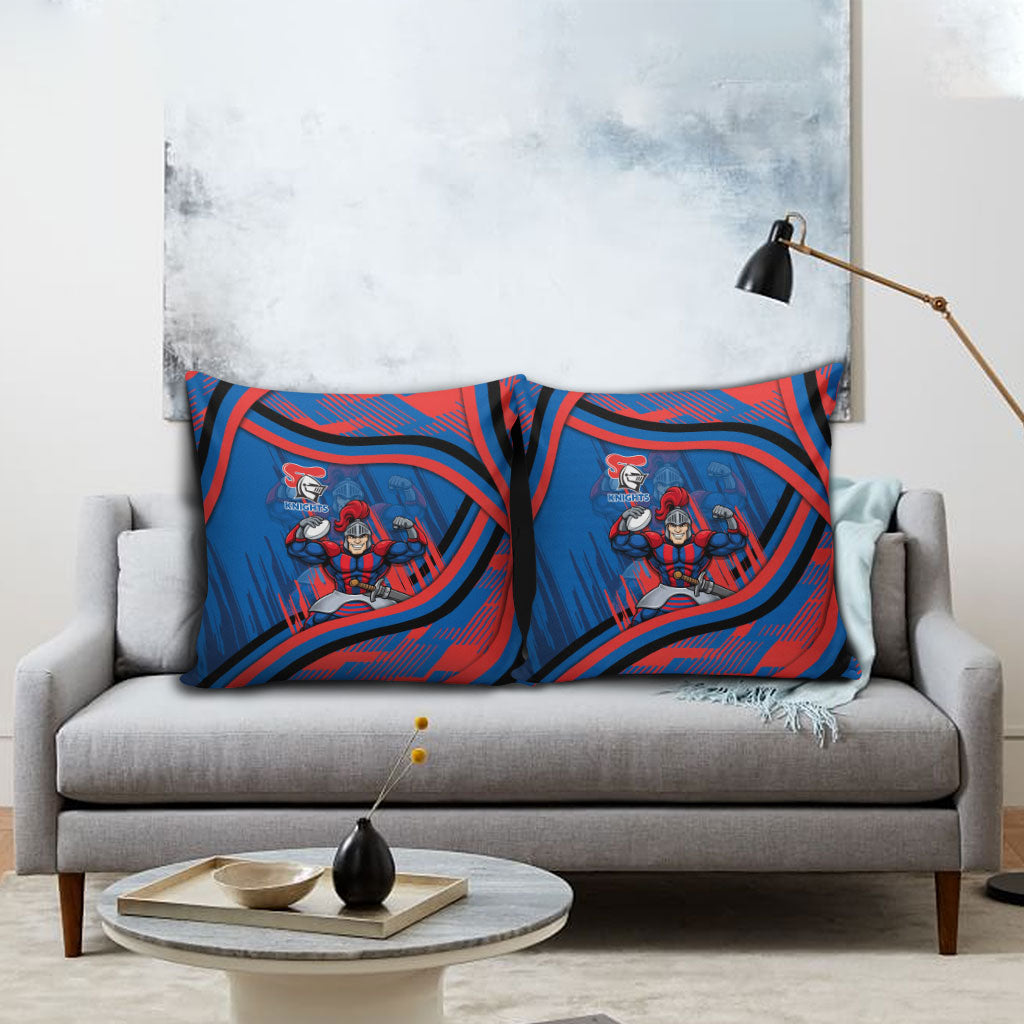 Newcastle Knights Rugby Mascot Pillow Cover Fierce Athlete Graphic in Sports Style