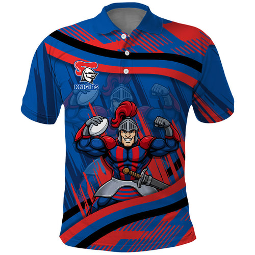 Newcastle Knights Rugby Mascot Polo Shirt Fierce Athlete Graphic in Sports Style