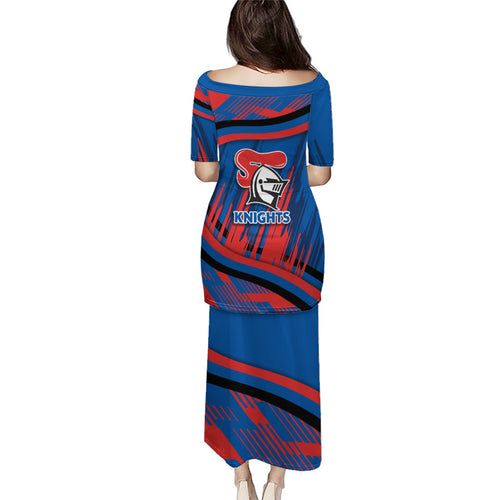 Newcastle Knights Rugby Mascot Puletasi Fierce Athlete Graphic in Sports Style