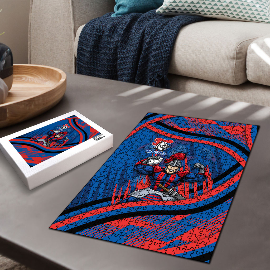 Newcastle Knights Rugby Mascot Puzzle Fierce Athlete Graphic in Sports Style