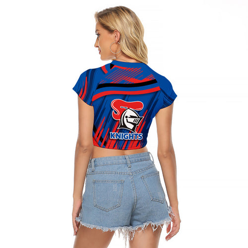 Newcastle Knights Rugby Mascot Raglan Cropped T Shirt Fierce Athlete Graphic in Sports Style