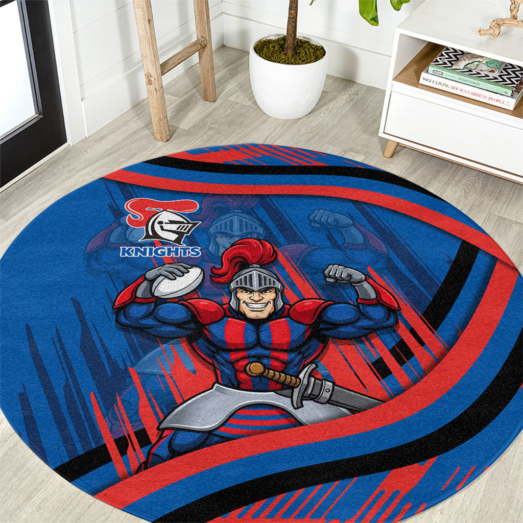 Newcastle Knights Rugby Mascot Round Carpet Fierce Athlete Graphic in Sports Style
