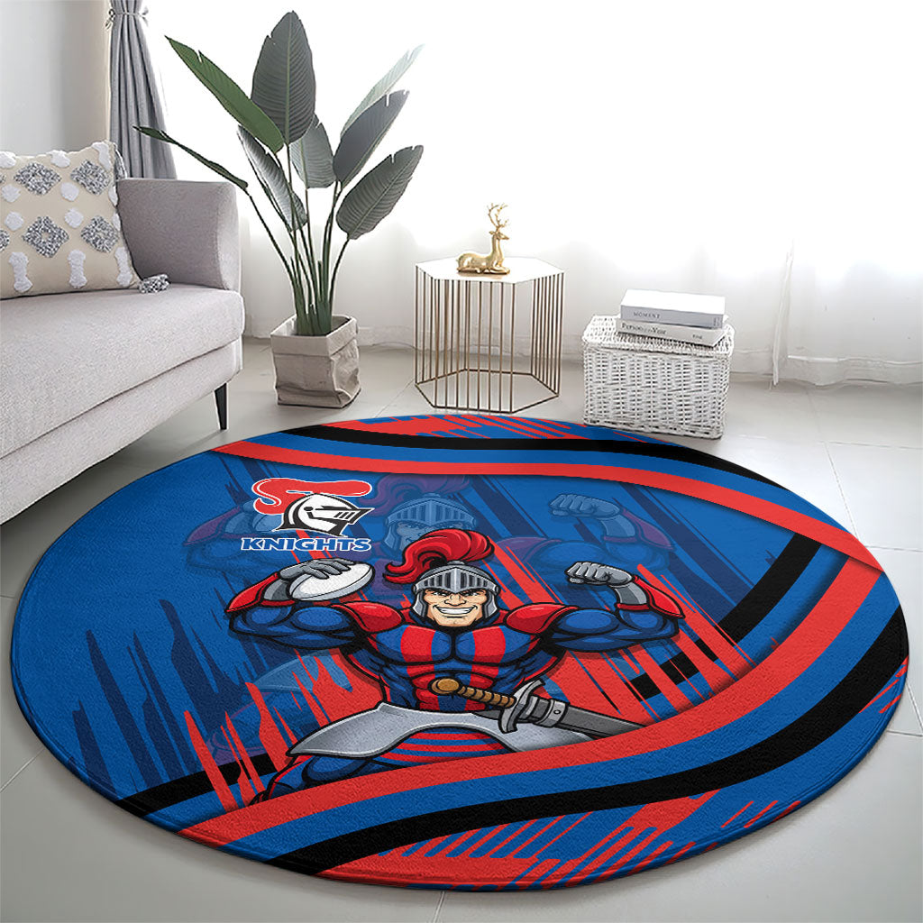 Newcastle Knights Rugby Mascot Round Carpet Fierce Athlete Graphic in Sports Style