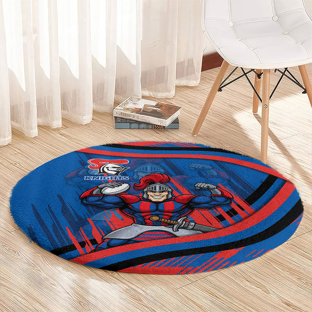 Newcastle Knights Rugby Mascot Round Carpet Fierce Athlete Graphic in Sports Style