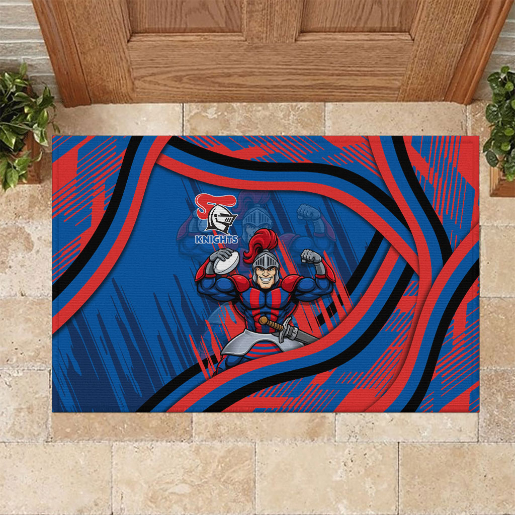 Newcastle Knights Rugby Mascot Rubber Doormat Fierce Athlete Graphic in Sports Style