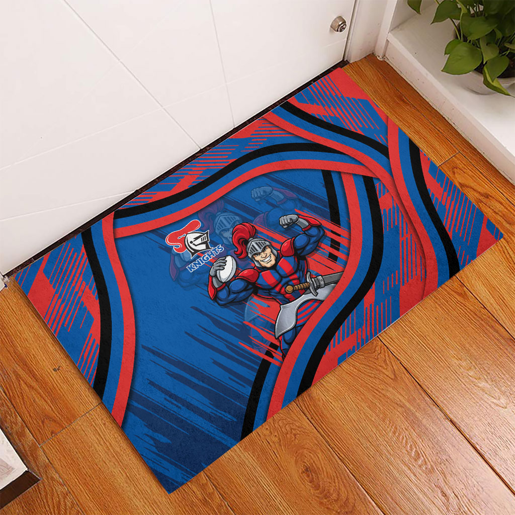 Newcastle Knights Rugby Mascot Rubber Doormat Fierce Athlete Graphic in Sports Style