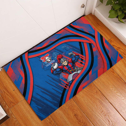 Newcastle Knights Rugby Mascot Rubber Doormat Fierce Athlete Graphic in Sports Style