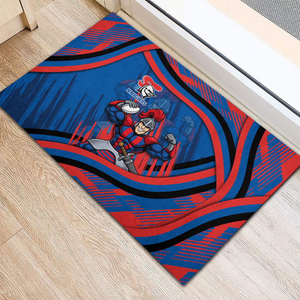 Newcastle Knights Rugby Mascot Rubber Doormat Fierce Athlete Graphic in Sports Style