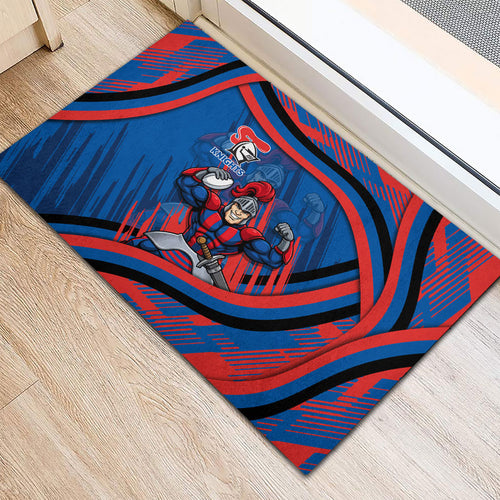 Newcastle Knights Rugby Mascot Rubber Doormat Fierce Athlete Graphic in Sports Style